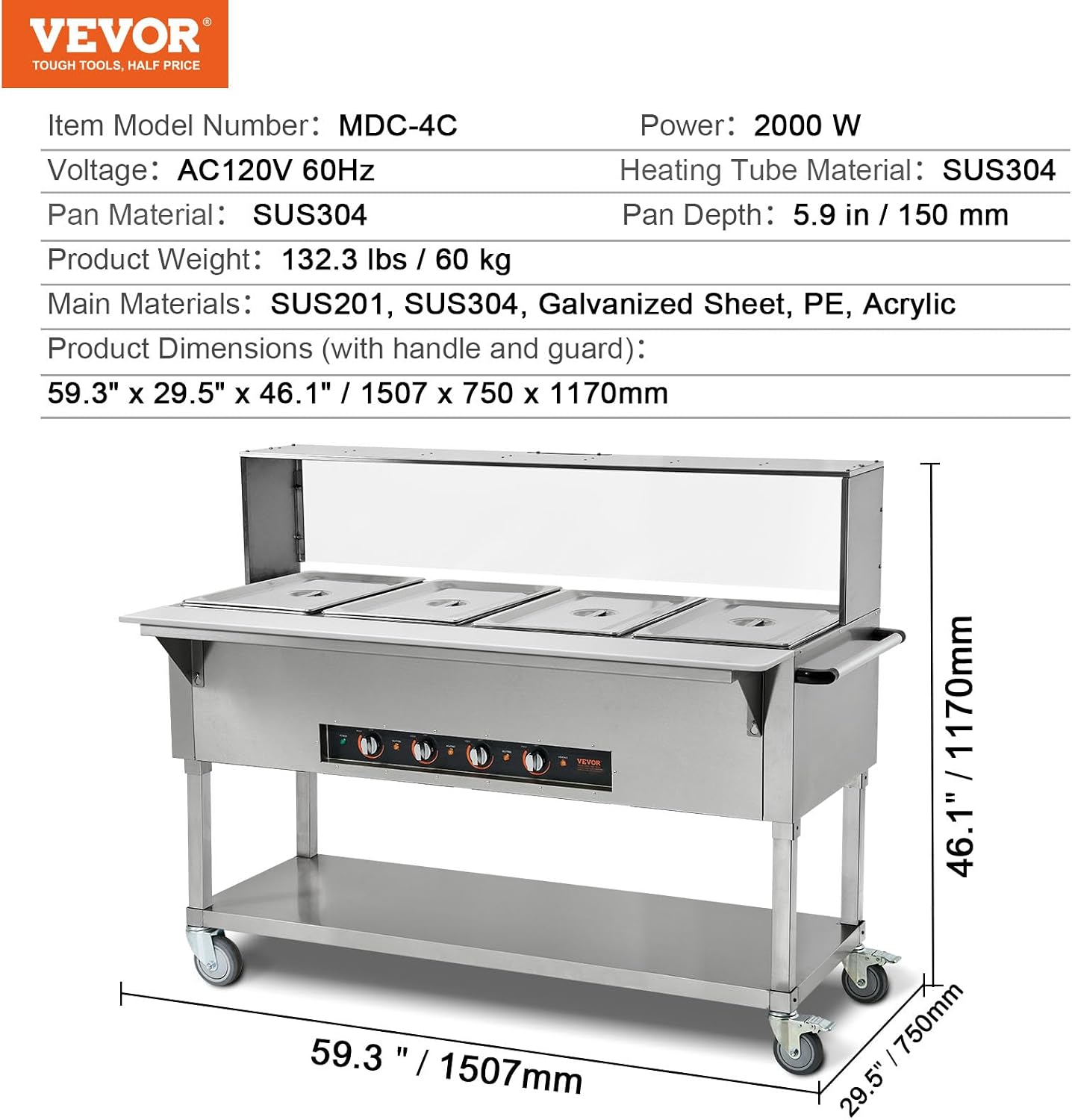 Thumbnail 6 de VEVOR Commercial Food Warmer 20.6QT