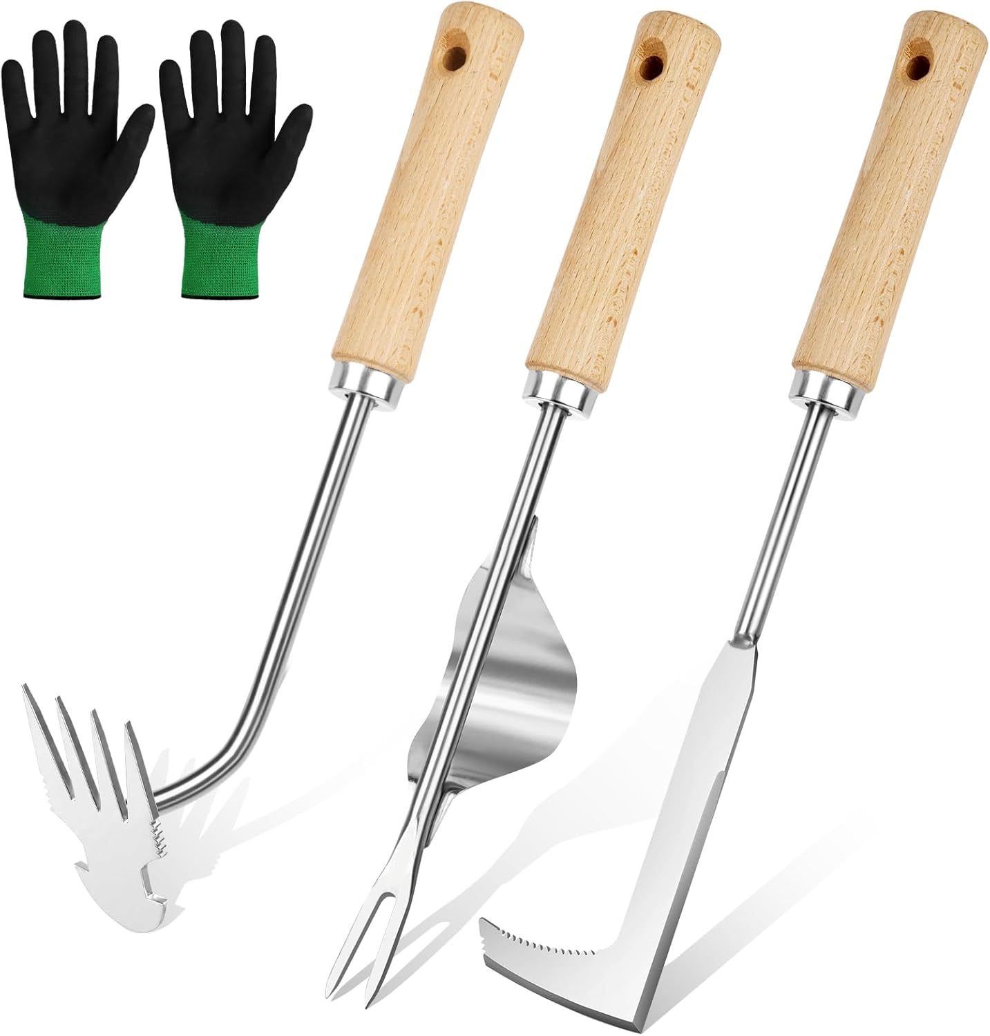 Detalle de Adiwo 3-Piece Stainless Steel Hand Weeder Tool Set with Gloves – Durable Garden Weeding Kit