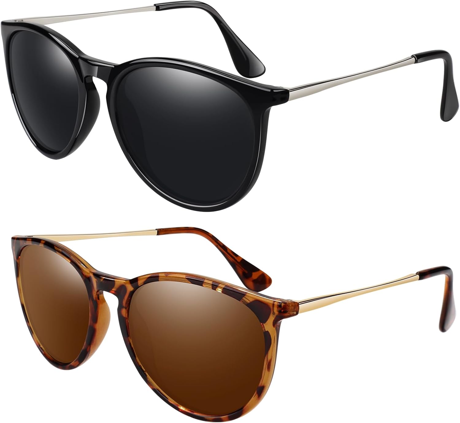 Detalle de LINVO Sonnenbrille Damen Polarisiert Retro Runde UV400 – Vintage Designer Stil