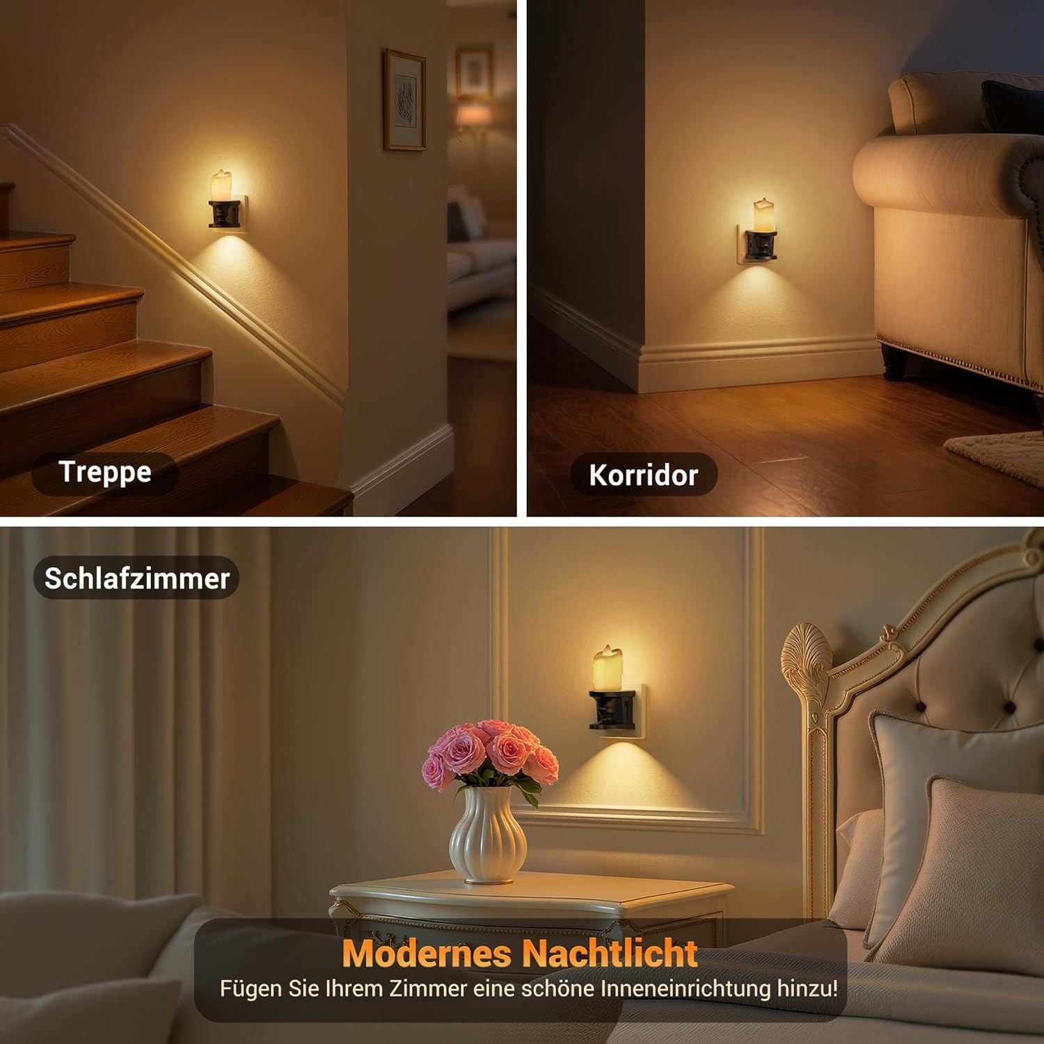 Thumbnail 5 de JandCase Nachtlicht im Vintage-Kerzen-Design – dimmbar (0–100 lm) mit Dämmerungssensor, LED ohne offene Flamme (1 Stück)