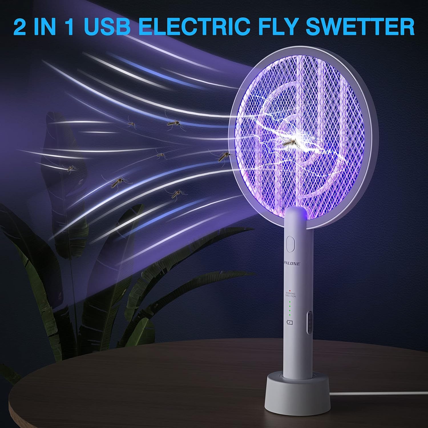 Thumbnail 1 de PALONE Electric Fly Swatter 4000V Bug Zapper – Rechargeable Handheld Racket (White ×2)