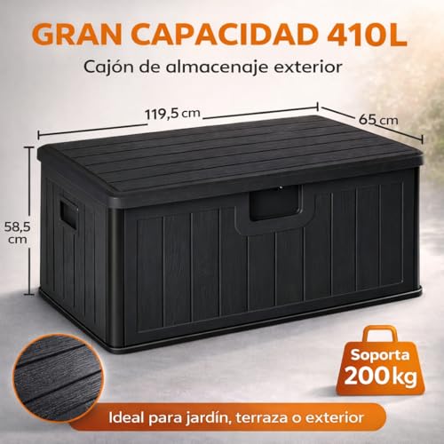 Detalle de Baúl exterior de resina impermeable 410L de T-LOVENDO.ES: arcón multiusos para jardín