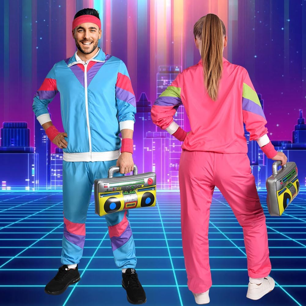 Detalle de Aomig 90er/80er Jahre Kostüm Erwachsene – Retro Trainingsanzug für Damen und Herren, Partner-Outfit, Rosarot (80er Party Bad Taste)
