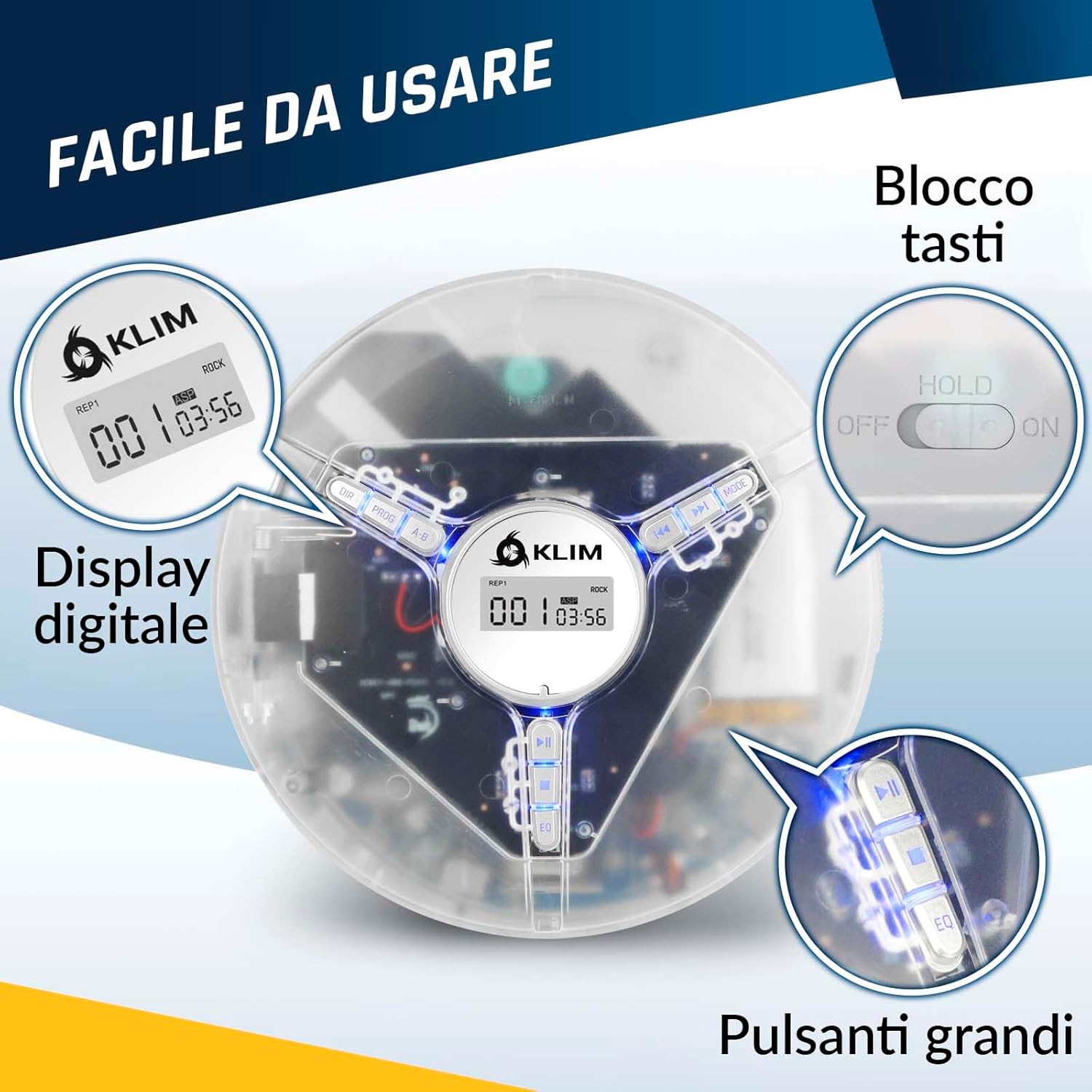 Detalle 2 de KLIM Discman – Lettore CD portatile con batteria ricaricabile + auricolari KLIM Fusion