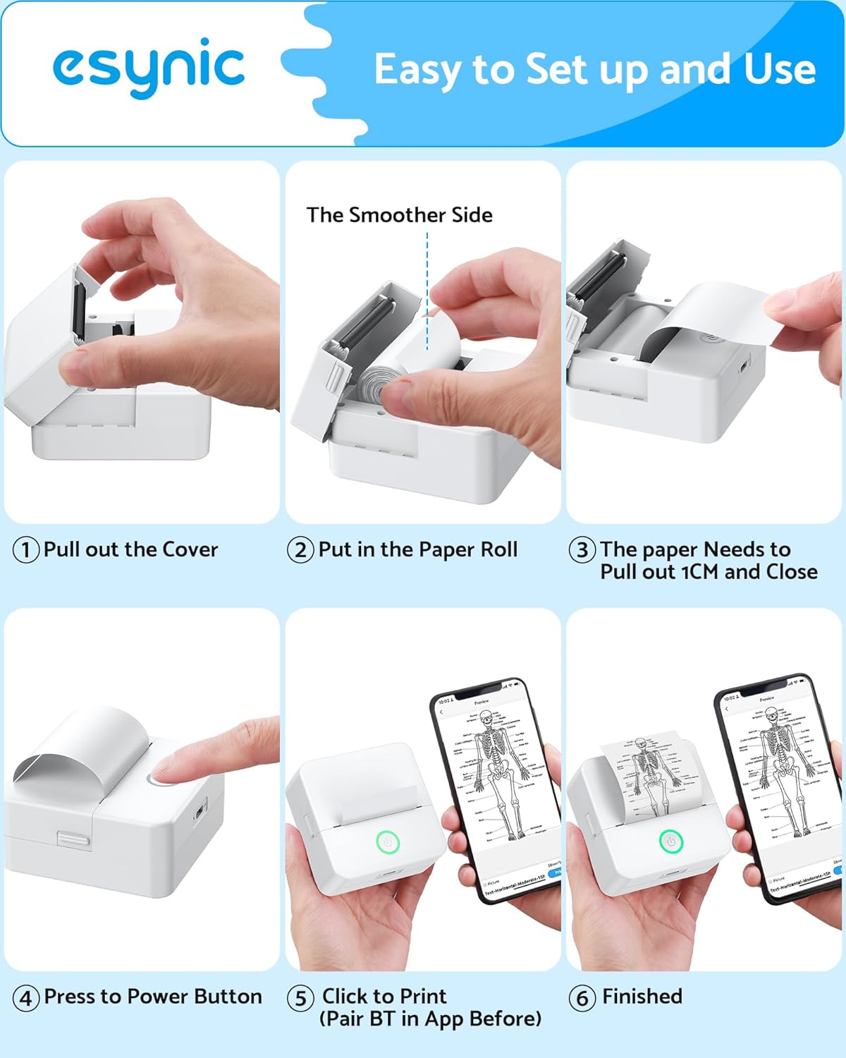 Thumbnail 3 de eSynic Mini Photo Printer Portable Pocket Thermal Printer with 10 Rolls & Storage Bag