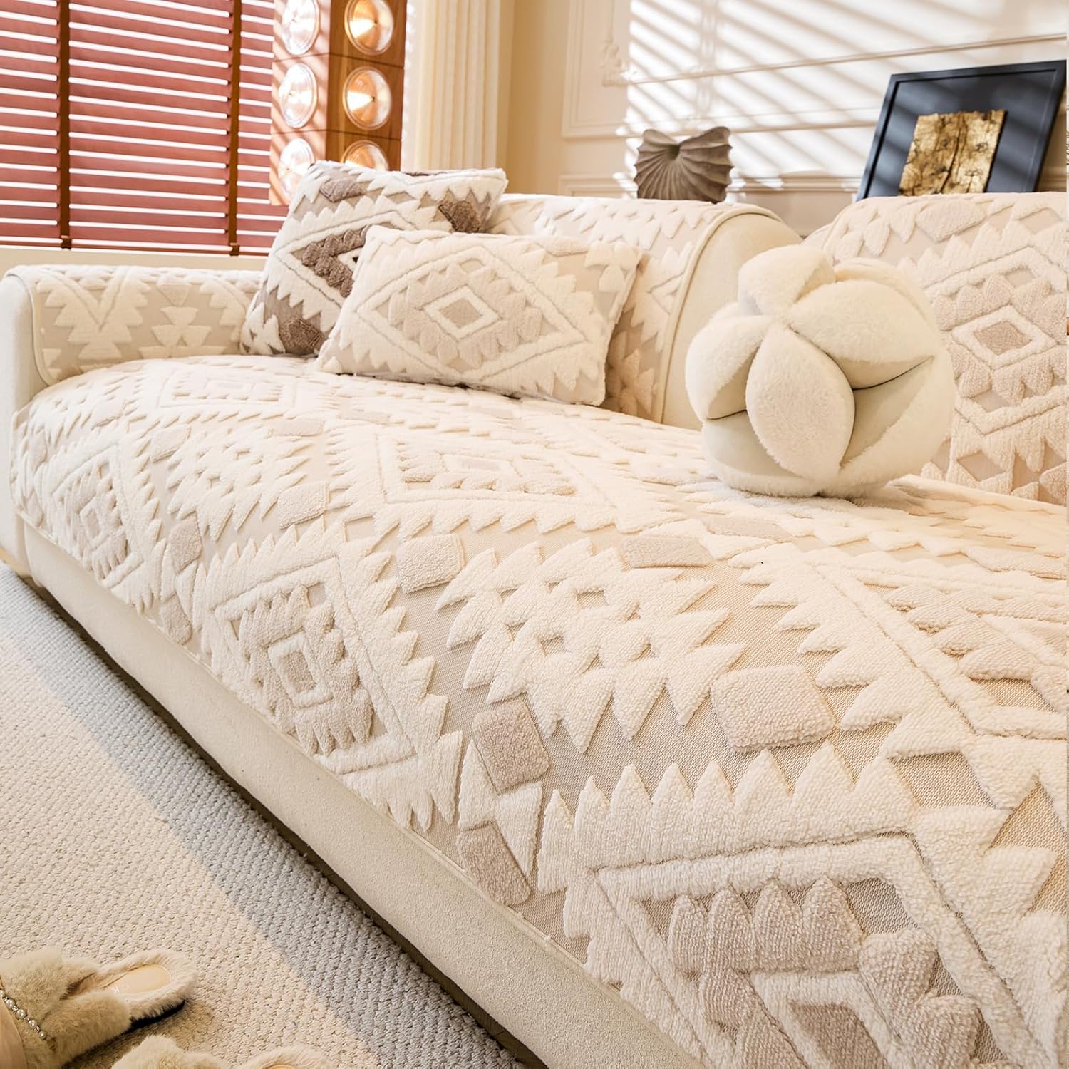 Detalle de WEYOND Copridivano Antiscivolo in Morbido Pile per Cani e Gatti - Beige, 90 x 240 cm (2/3/4 Posti)