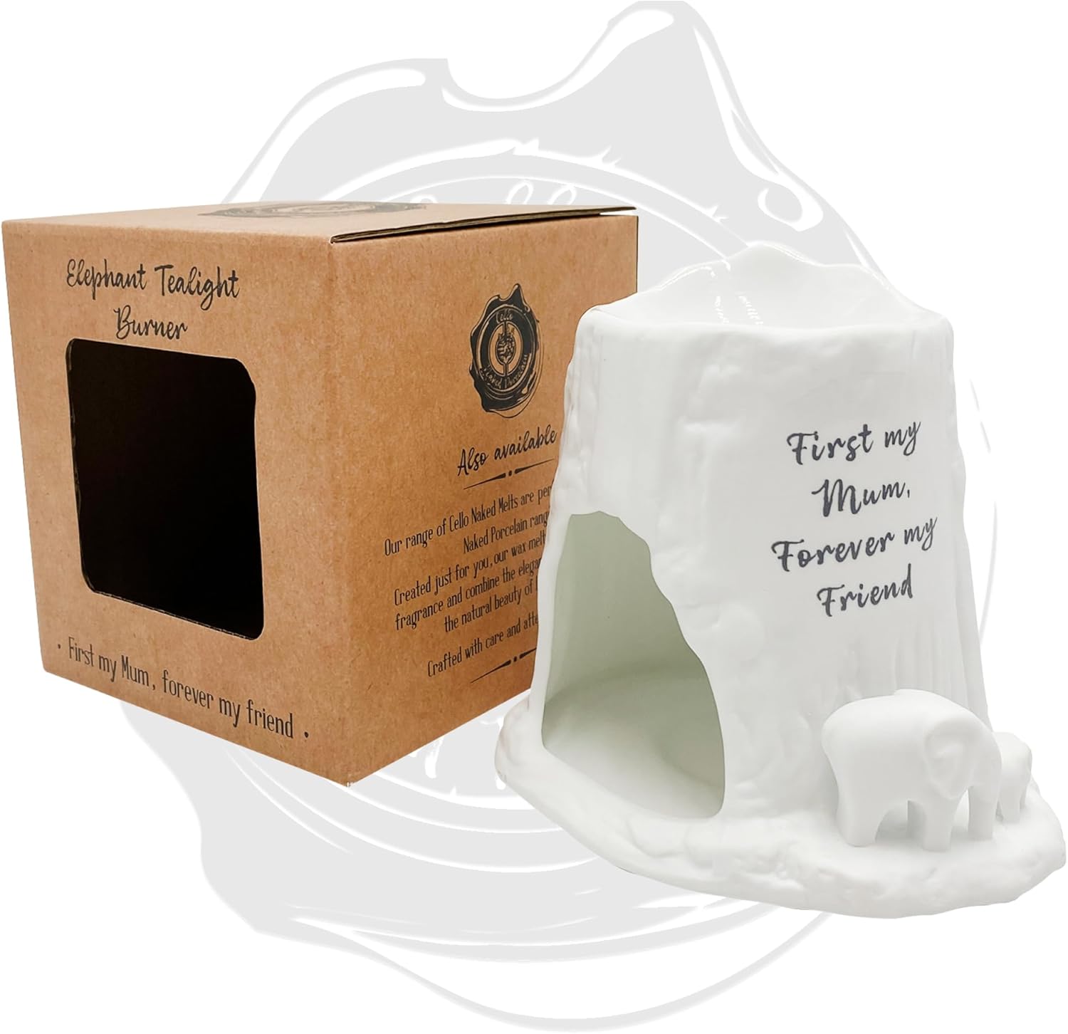 Thumbnail 6 de Elephant Tealight Burner by Cello: porcelain candle holder gift for “First my mum, forever my friend”
