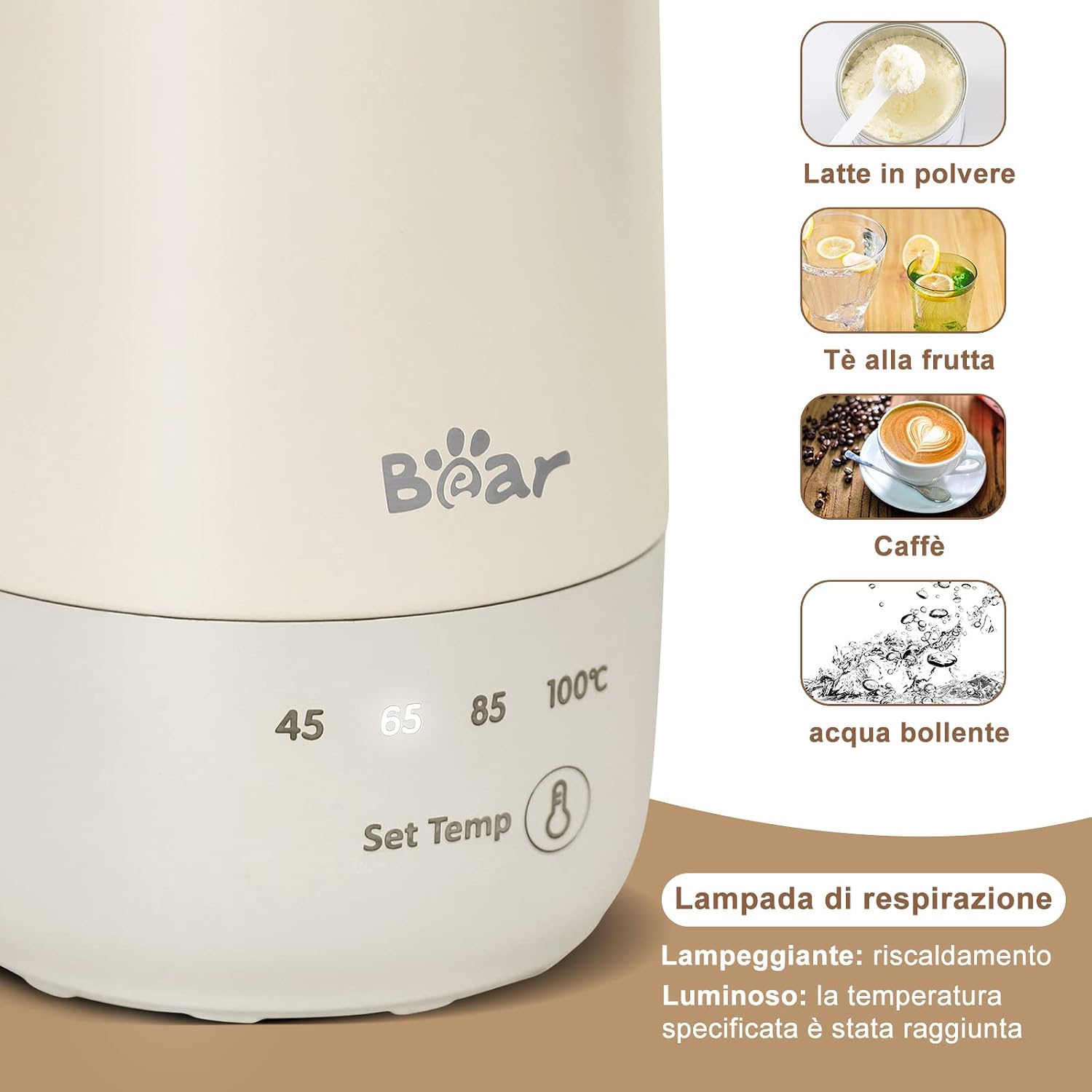 Detalle 2 de Bear 300 Ml 4-Temperature Bollitore Elettrico: 3-in-1 per viaggi e casa
