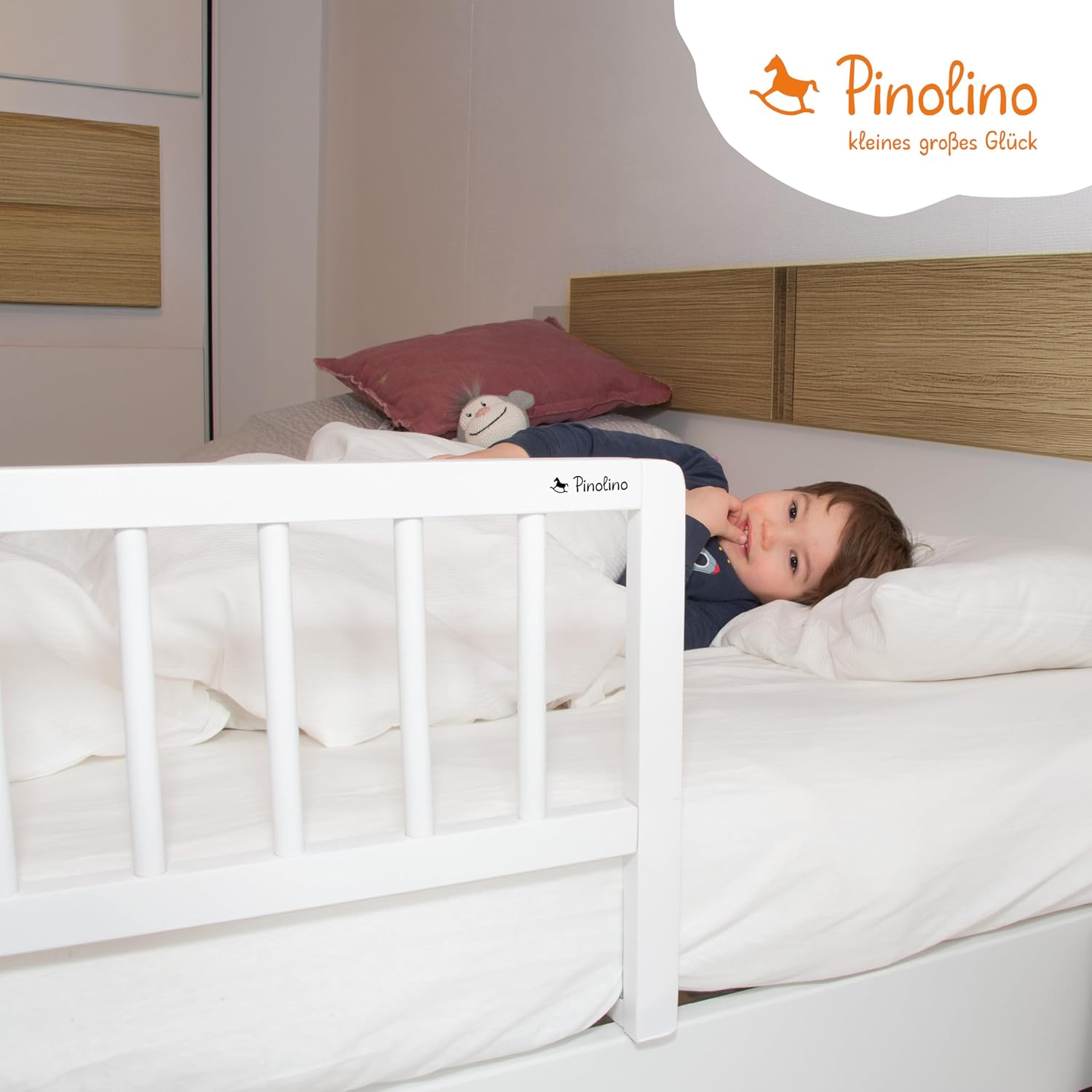 Detalle de PINOLINO Bettschutzgitter Classic – Rausfallschutz für Kleinkinderbetten, L 90 cm × B 32 cm × H 36 cm, weiß lackiert