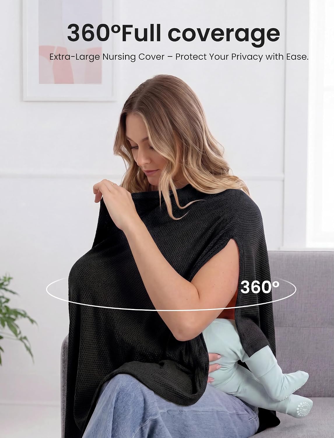 Detalle de PATPAT Mesh Nursing Cover, Breathable Knit Poncho, Black, 360° Coverage