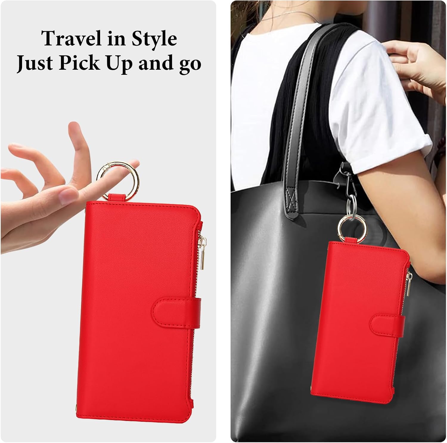 Thumbnail 6 de Asuwish Zip Wallet Case with Tempered Glass for Samsung Galaxy S22 5G (6.1") / RFID Blocking