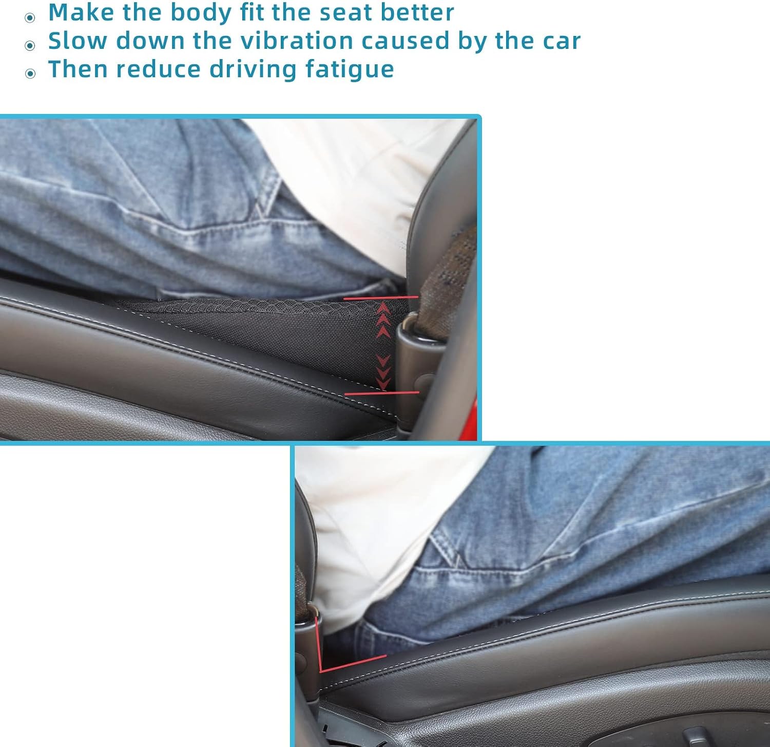 Detalle de OLYDON Keilkissen Auto aus Memory Foam – Sitzkissen für Auto & Bürostuhl (Schwarz)