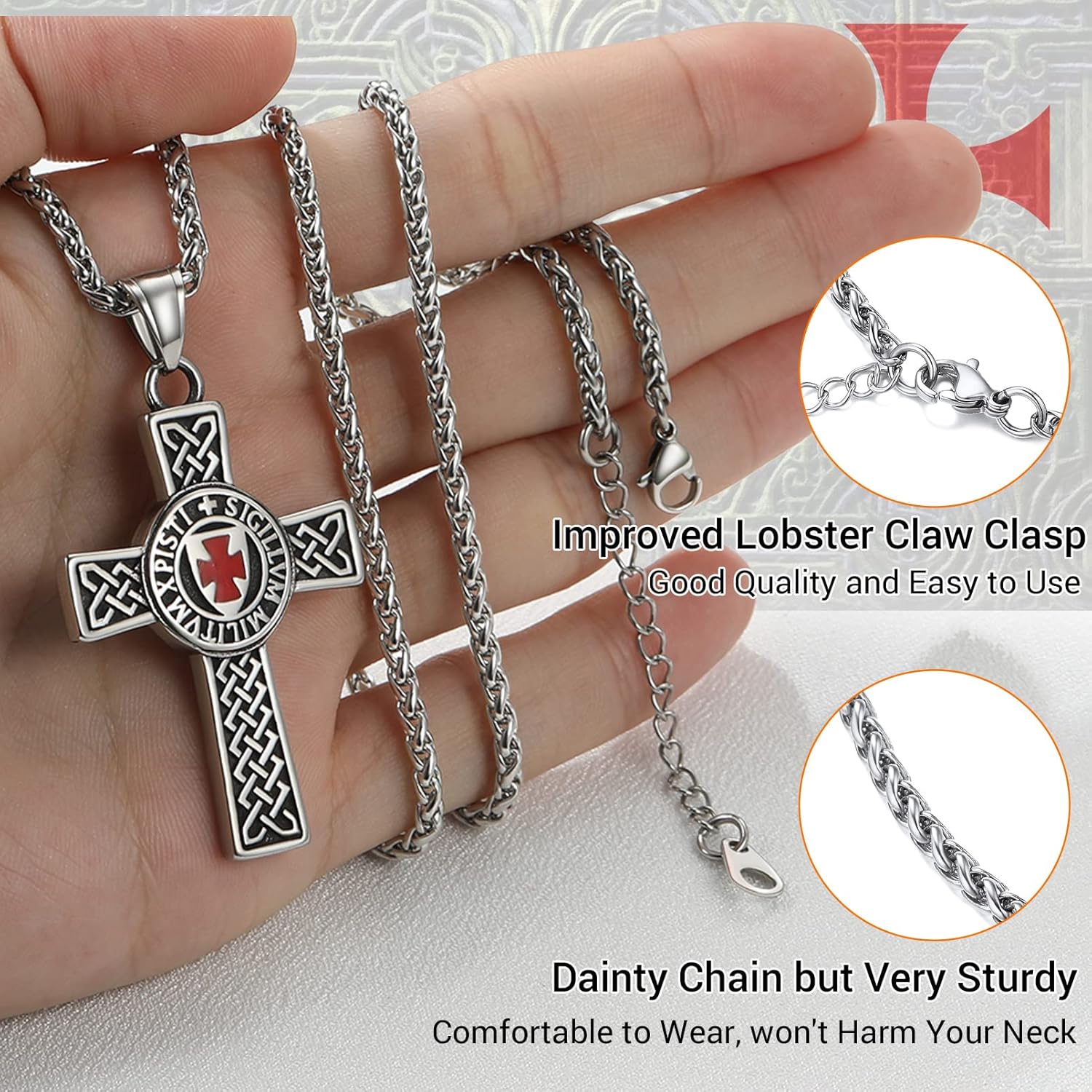 Thumbnail 3 de PROSTEEL collana con ciondolo cavalieri templari, scudo e croce in acciaio inossidabile con confezione regalo