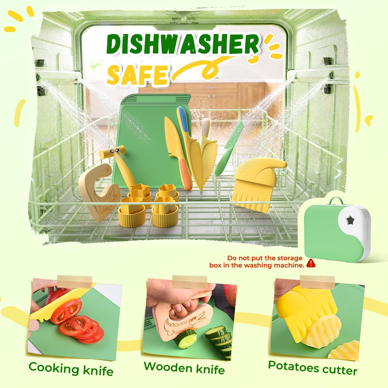 Detalle 1 de Yasterd KC001 Montessori Kitchen Tool Set for Toddlers, Green, with Safety Knives