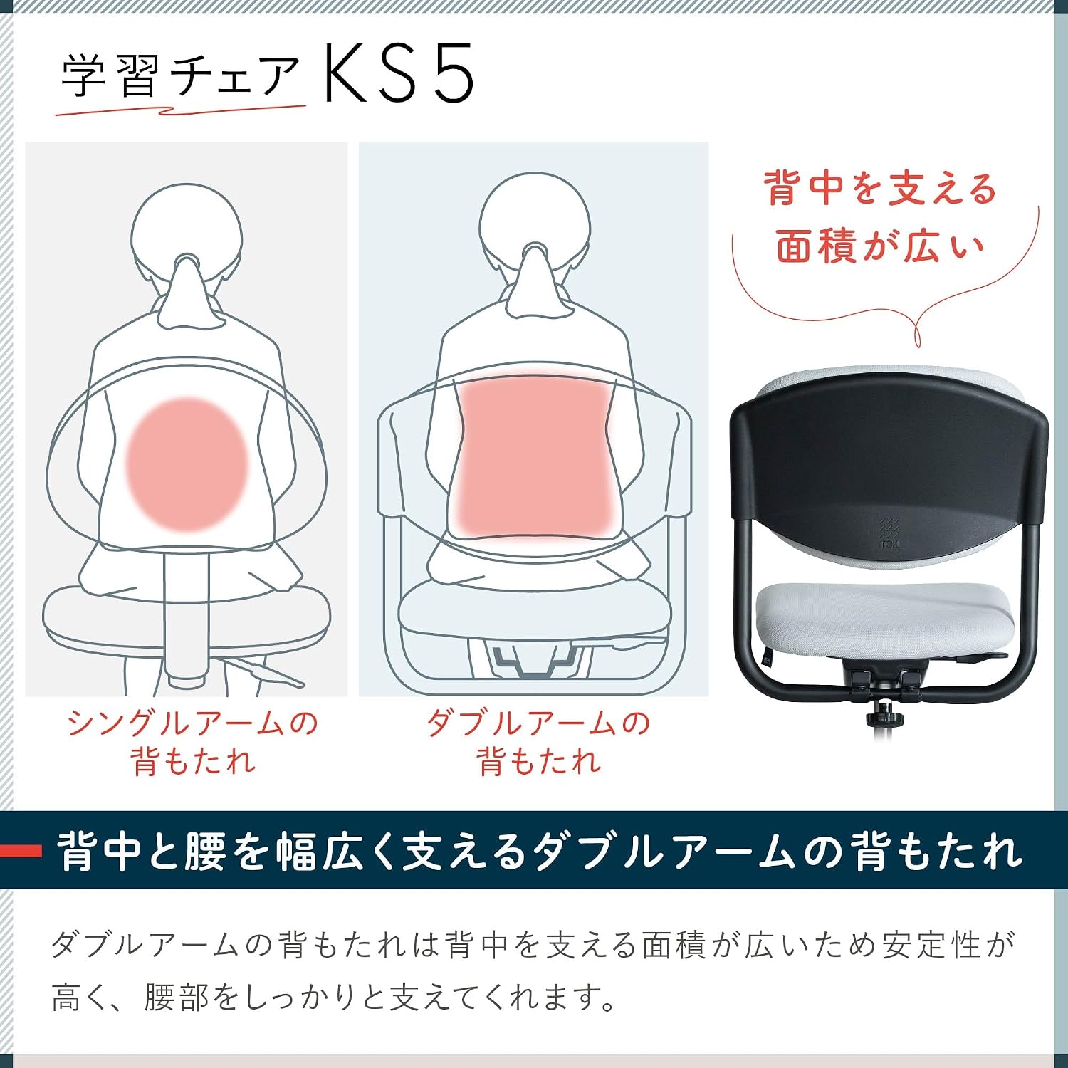 Detalle de イトーキ KS5-5BK-B 学習椅子 ブラック|傾斜スライド・足置き・座面高さ調節