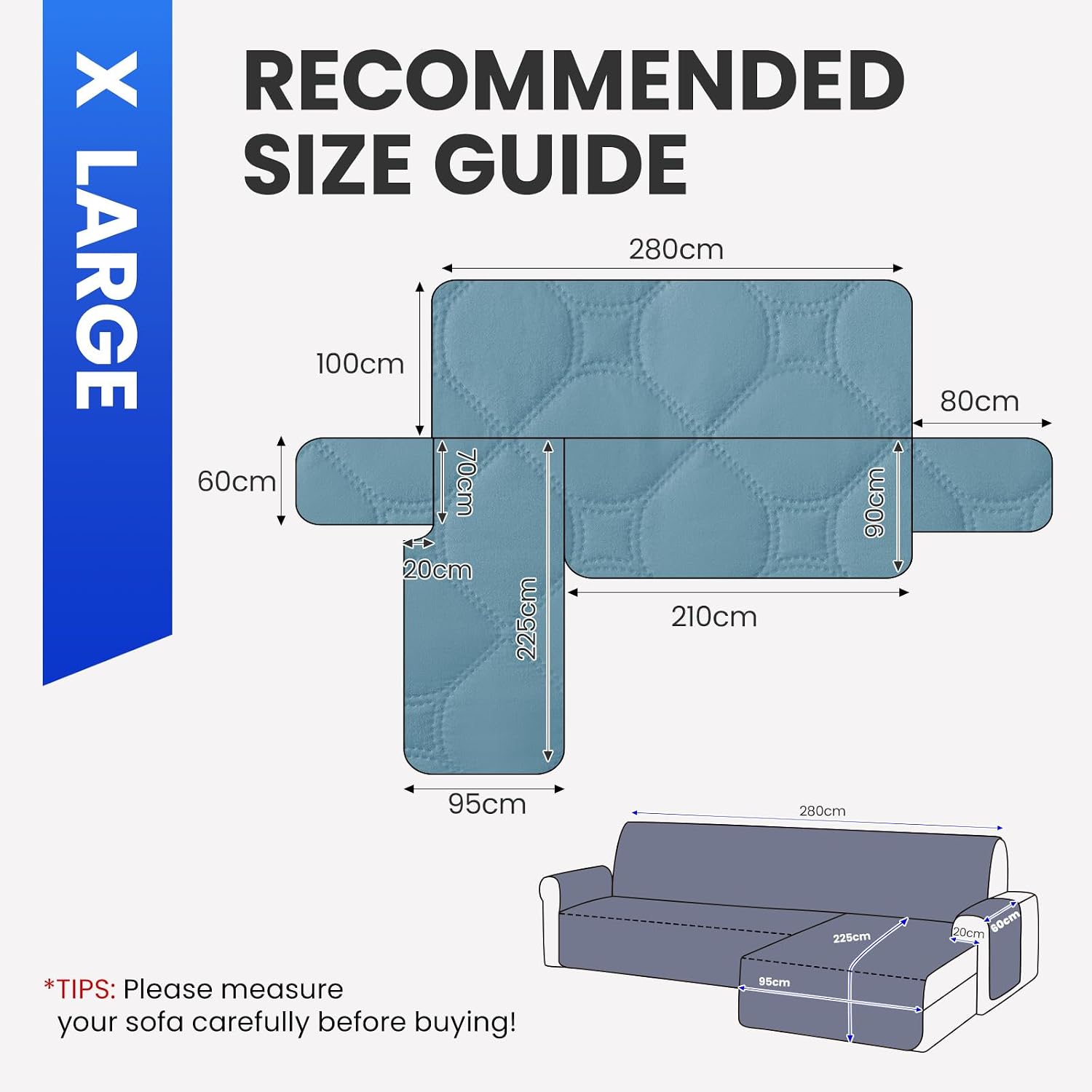 Thumbnail 2 de Ystyle Copridivano impermeabile angolare reversibile con penisola per 4 posti (L 280 cm) in blu acqua