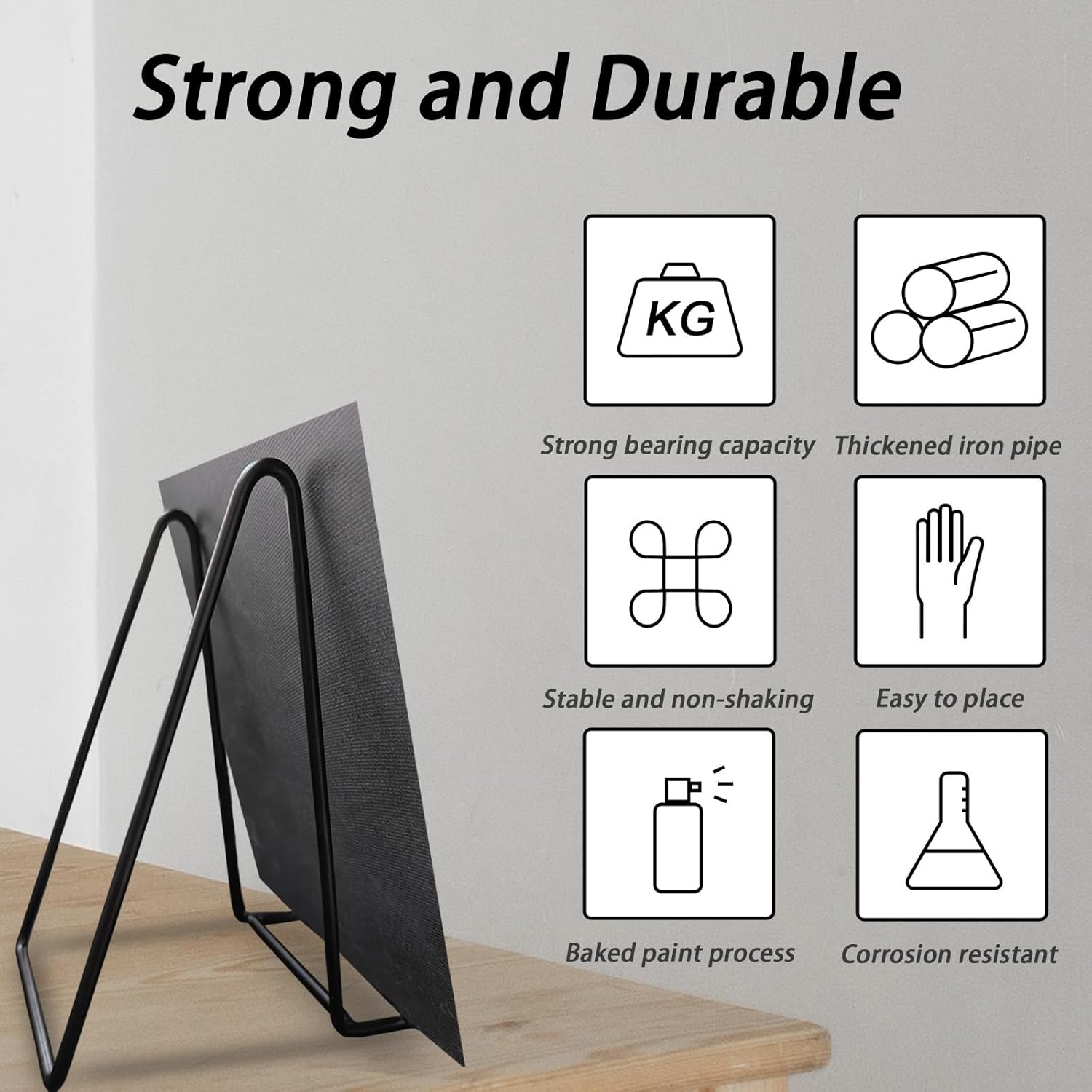 Thumbnail 3 de 4 Pack 8 Inch Plate Stands (Black Metal) for Display – Adjustable Tabletop Shelf Brackets