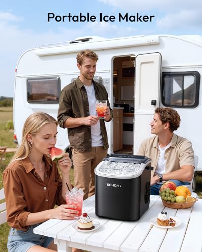 Thumbnail 8 de EUHOMY Countertop Ice Maker Machine with Handle (Black) – 26lbs/24H, Bullet Ice in 6 Minutes