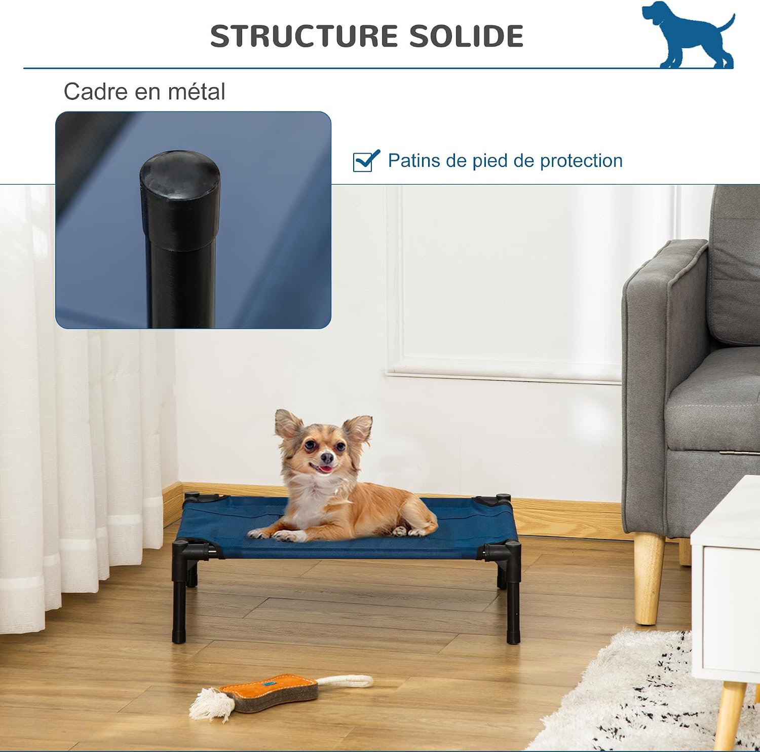 Thumbnail 2 de PawHut lit surélevé pour chiens et chats (tissu Oxford/textilène) bleu et noir 61 x 46 x 18 cm