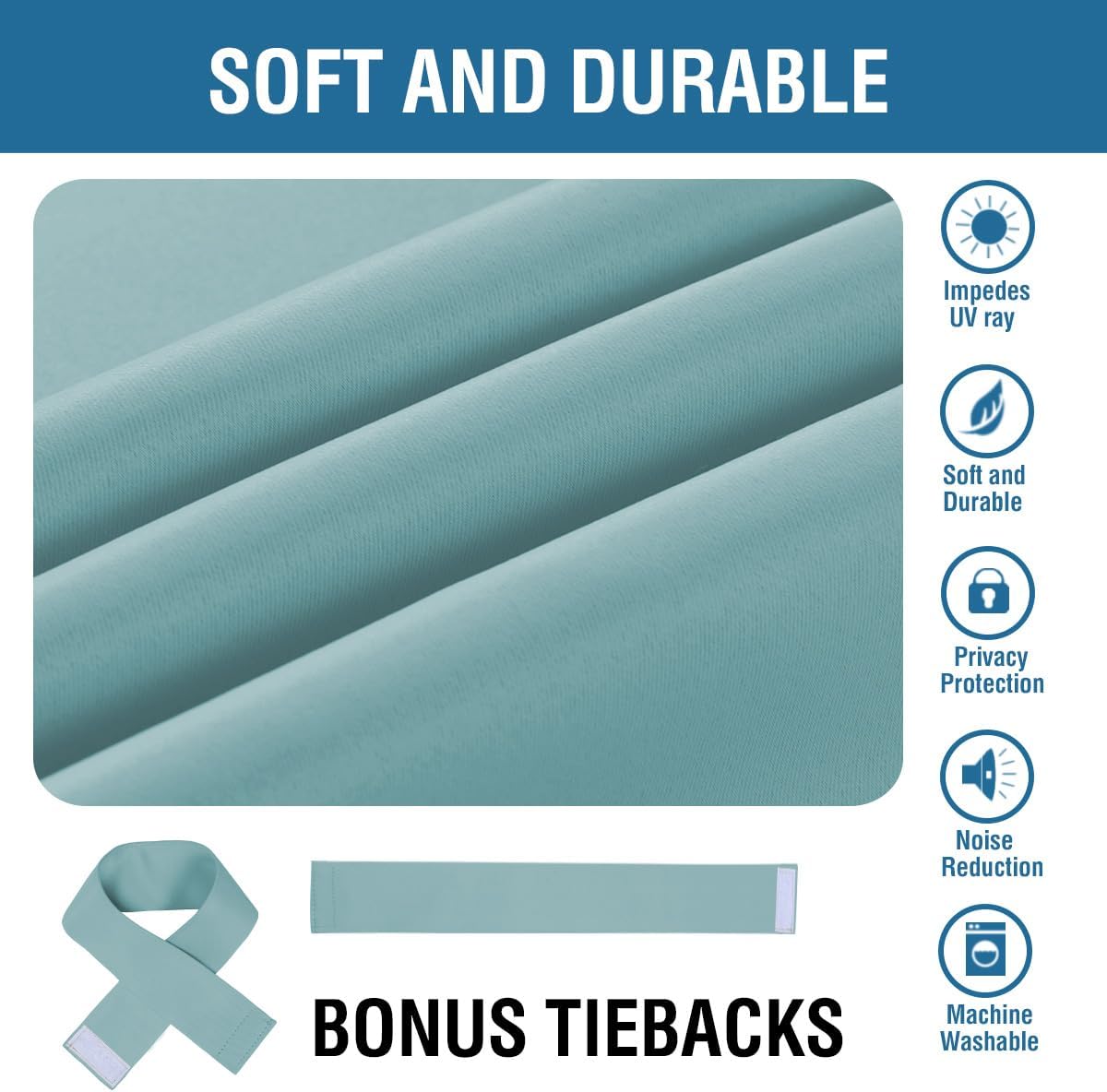 Thumbnail 4 de BellaHills Blackout Curtains Pencil Pleat 66x54 Inch Two-Paneled Set in Mineral Blue