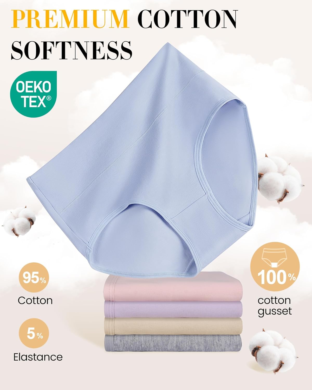 Thumbnail 1 de SIMIYA 5 Pack Cotton Underwear for Women – High-Waisted Full Briefs