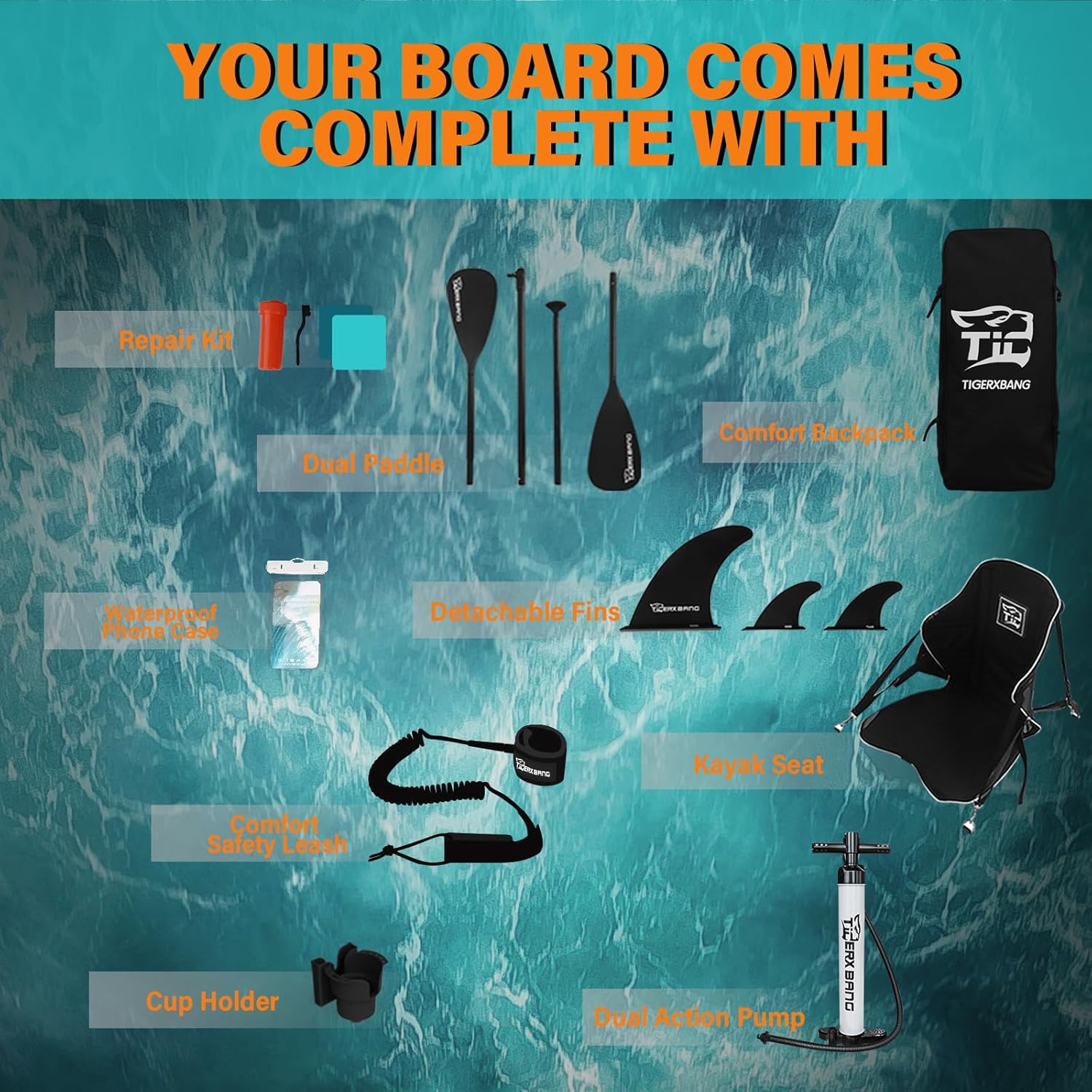 Detalle de TIGERXBANG Tavola SUP gonfiabile con sedile fino a 200 kg, supporto fotocamera e doppia pagaia