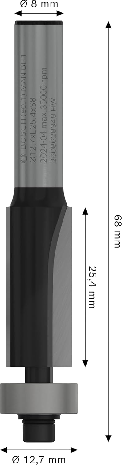 Detalle de Bosch Professional Bündigfräser Standard for Wood, Ø 12,7 mm, Arbeitslänge 25,4 mm