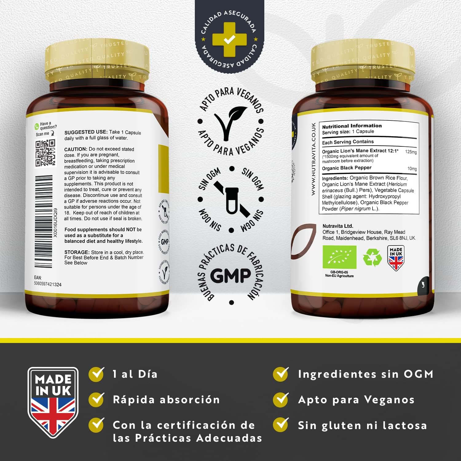 Detalle de Nutravita 120 cápsulas Melena de León 1500 mg