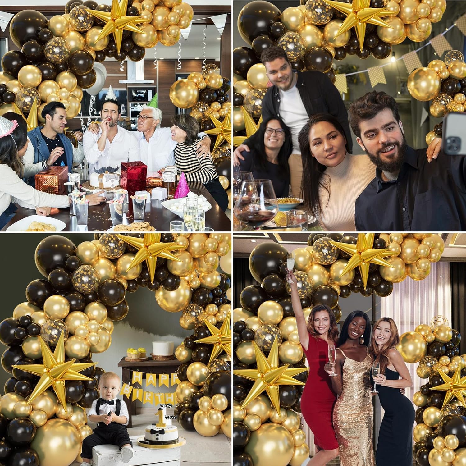 Thumbnail 5 de 161Pcs Black Gold Balloon Garland Arch Kit