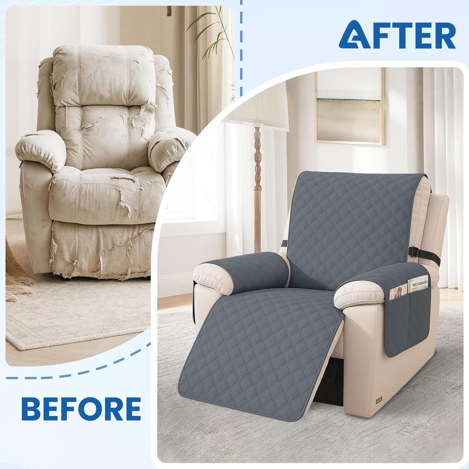 Detalle 2 de YSTELLAA Housse Fauteuil Relax 1 Place – Housse imperméable et antidérapante (gris foncé)