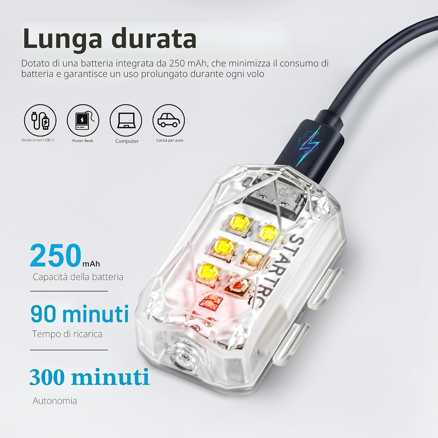 Detalle 2 de STARTRC Luce stroboscopica a LED anticollisione per droni – compatibilità estesa e installazione flessibile