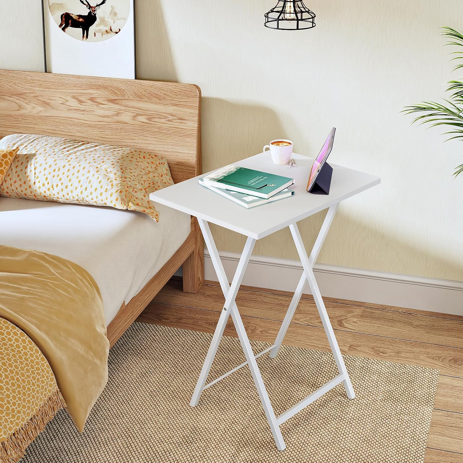 Detalle 2 de HOOBRO Table d’appoint pliable blanche EWW15BZ01 (48 x 36 x 66,5 cm)