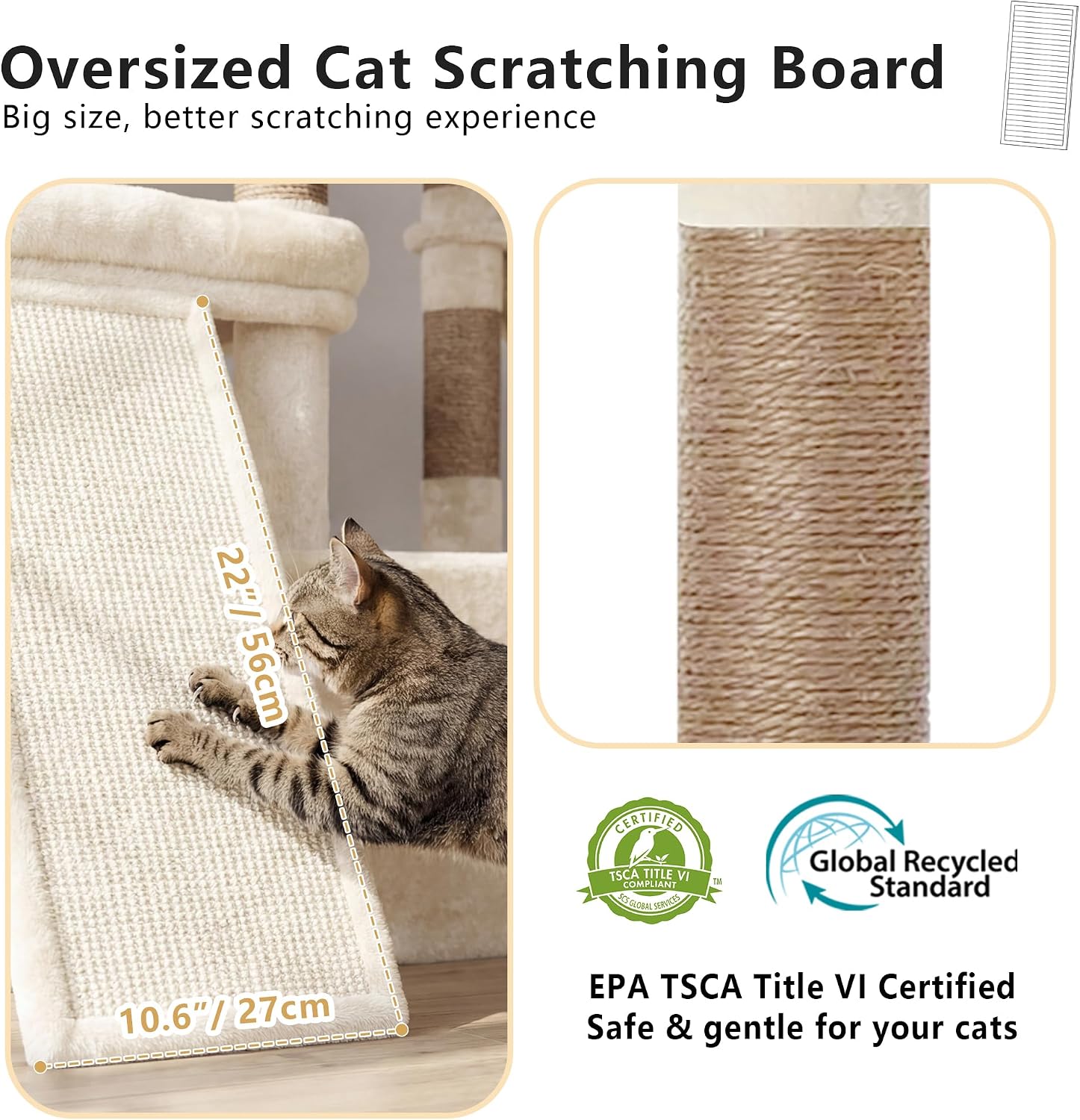 Detalle 2 de Heybly Cat Tree, 184 cm Anti-Tip Cat Tower for Large Cats — All-in-One Beige HCT060M