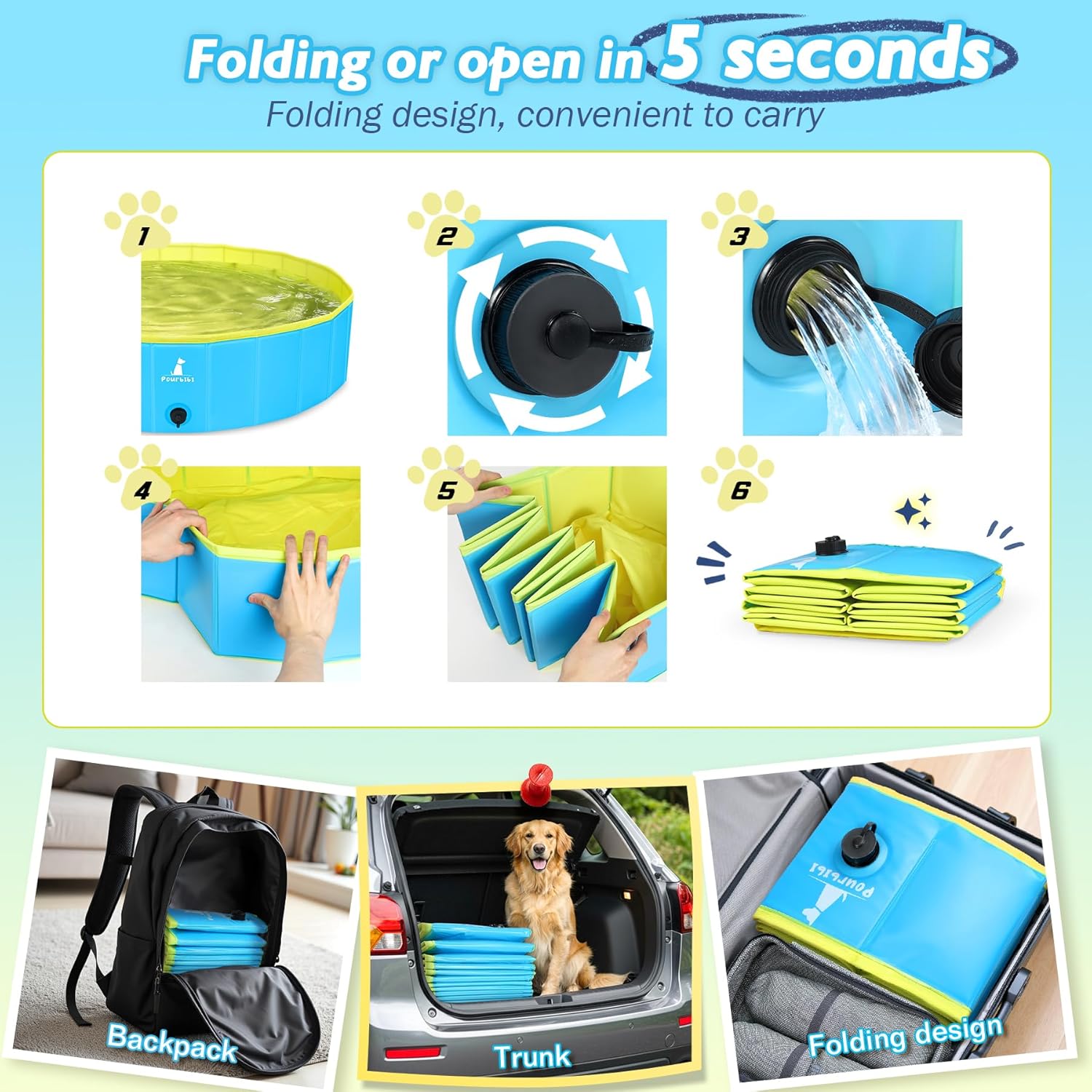 Detalle de Pourbibi Foldable Dog Pool for Small Dogs – 80x20cm