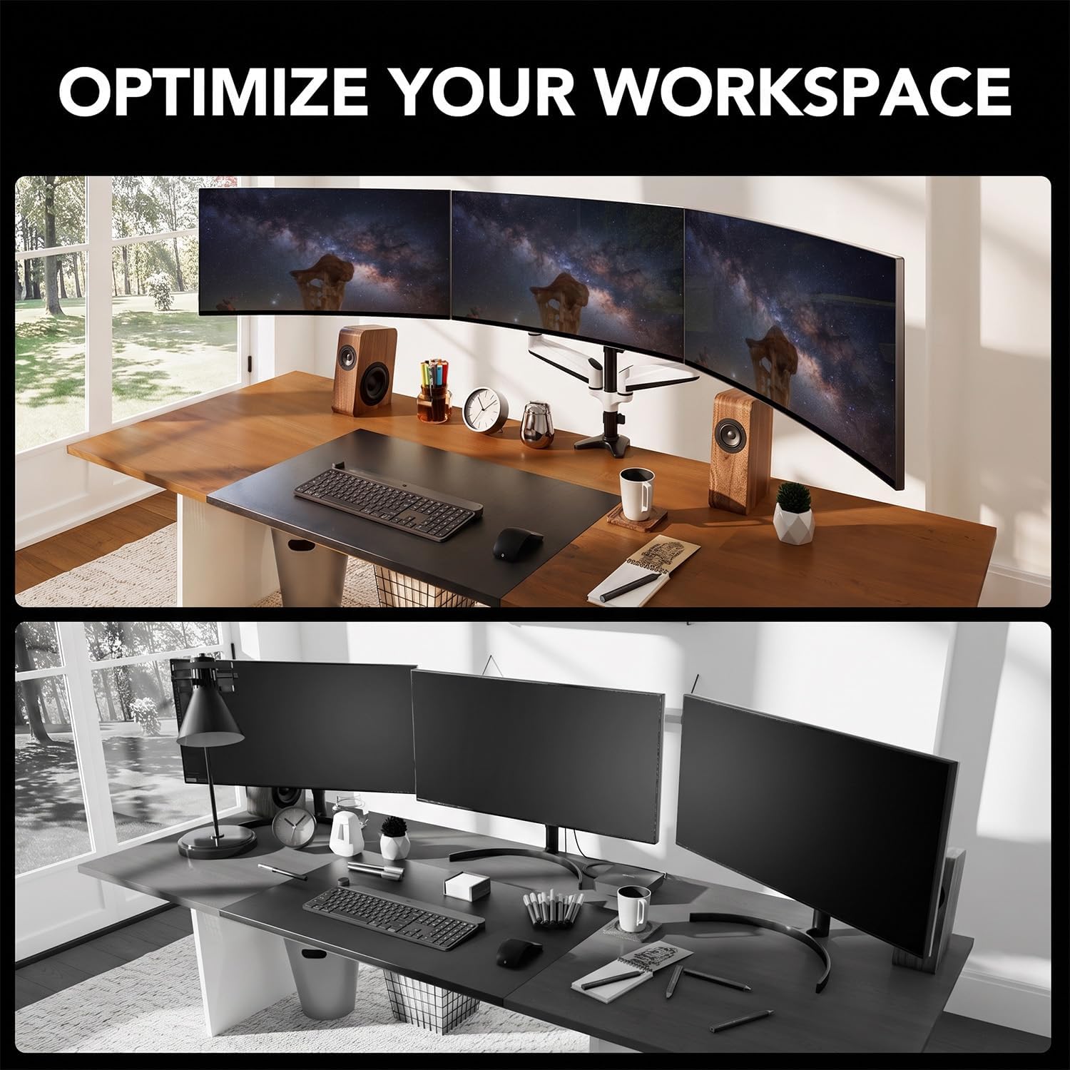 Detalle 2 de HUANUO Triple Monitor Stand 17–32-Inch