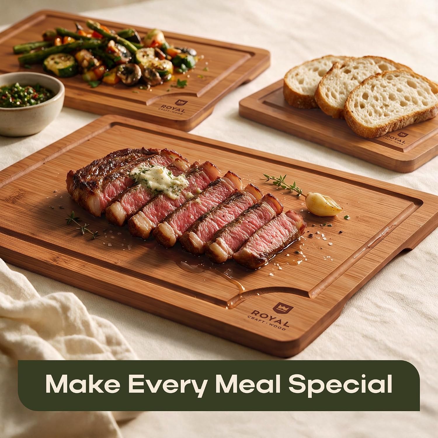 Thumbnail 2 de ROYAL CRAFT WOOD 3-Piece Bamboo Cutting Board Set 🍽