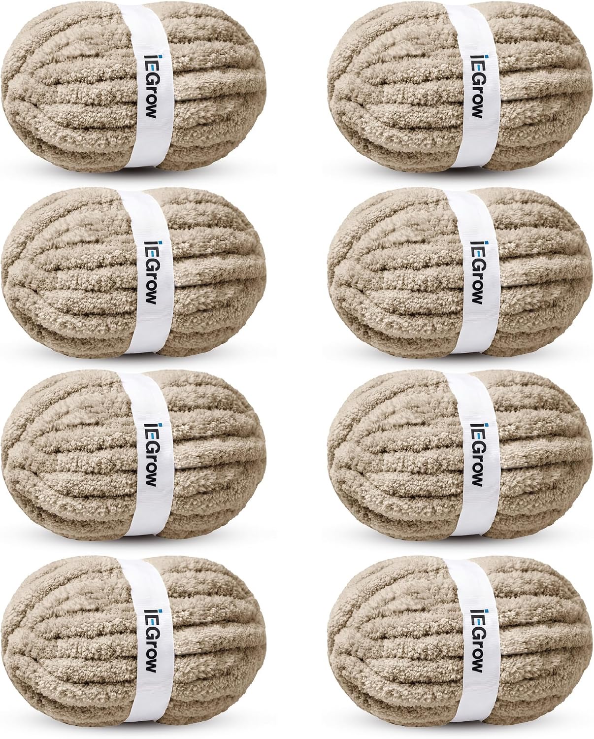 Detalle de iEGrow #10 Chunky Chenille Yarn, 8 Skeins, Khaki, 1-Inch Thick