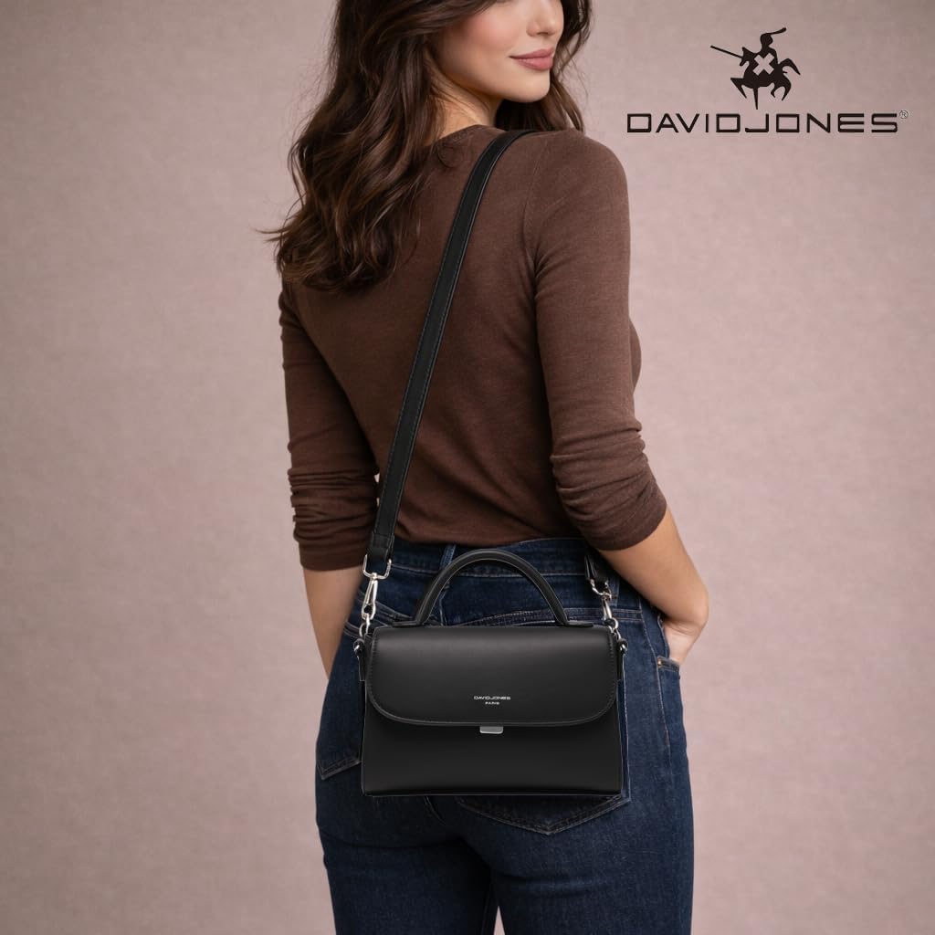 Thumbnail 2 de David Jones sac bandoulière femme en simili cuir PU marron – besace forme cartable à rabat
