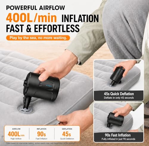 Detalle de Pompe à air électrique SUPPOU – Batterie rechargeable 5200 mAh, 3 buses, gonflage rapide pour piscine et matelas