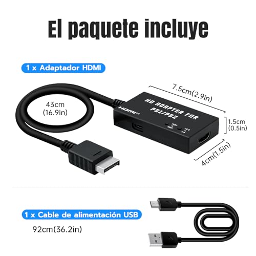 Thumbnail 6 de McBazel Adaptador PS1/PS2 a HDMI: Convertidor HDMI para PS1/PS2 con 4:3/16:9 y 480p/720p