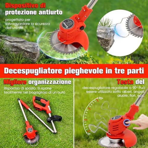Thumbnail 4 de OUTIGO Decespugliatore a batteria con 2 batterie e 4 lame – versatilità per prato e cespugli