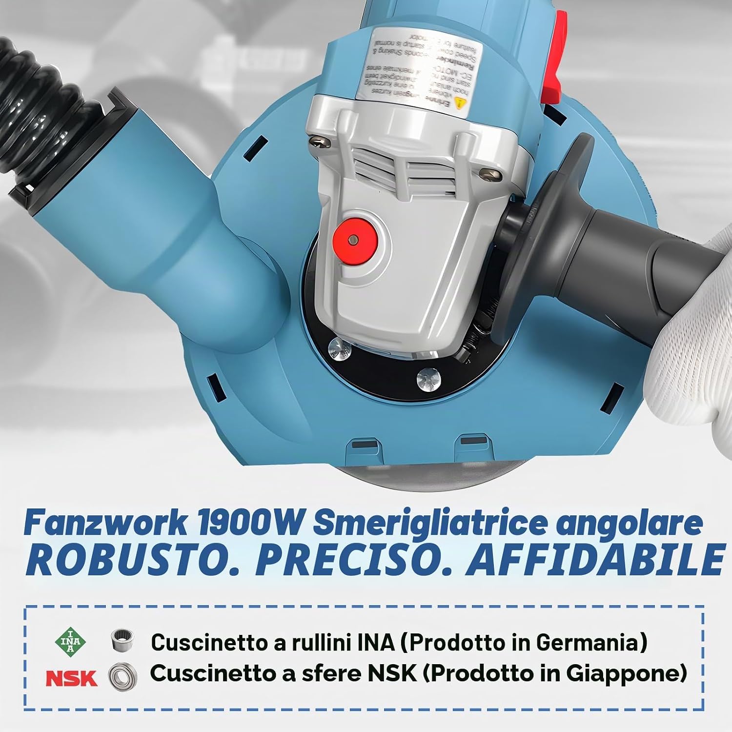 Thumbnail 3 de FANZWORK 1900W (MAX) Smerigliatrice per calcestruzzo con motore brushless EC – 125 mm, cuffia aspirazione e valigetta