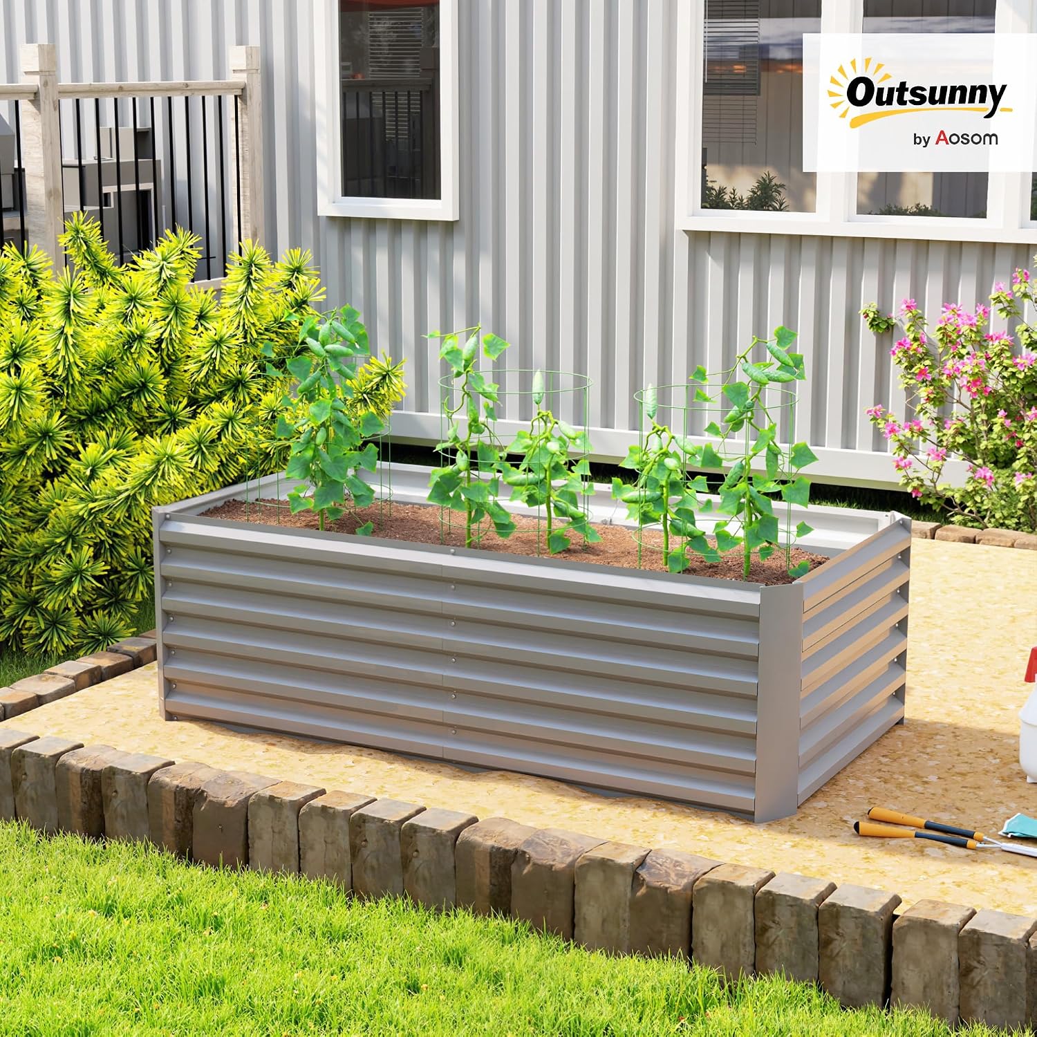 Thumbnail 1 de Outsunny Galvanized Raised Garden Bed, 6' x 3' x 2', Light Grey