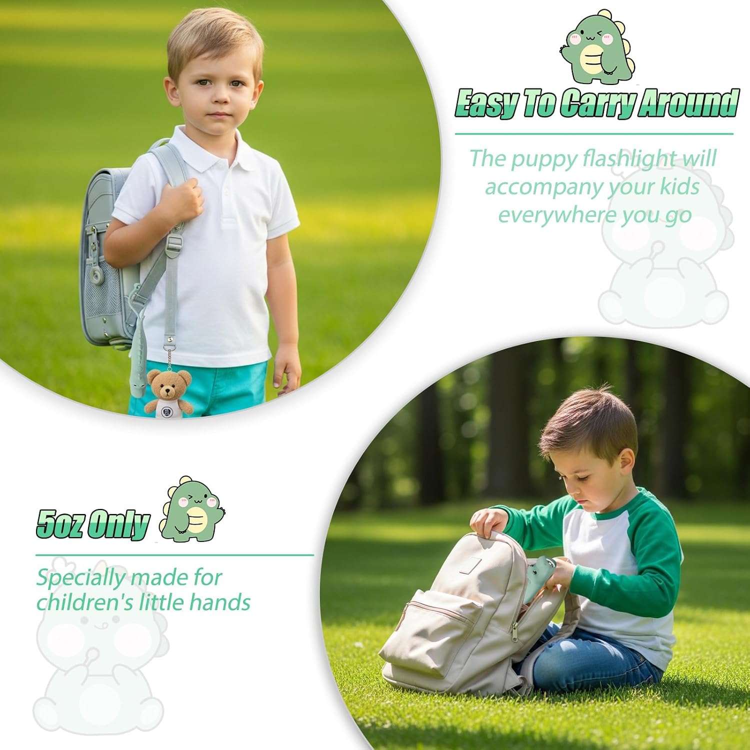 Detalle de ZKLiLi Dinosaur Outdoor aufladbare Kinder-Taschenlampe – Silikon, 3 Modi und USB‑C Laden