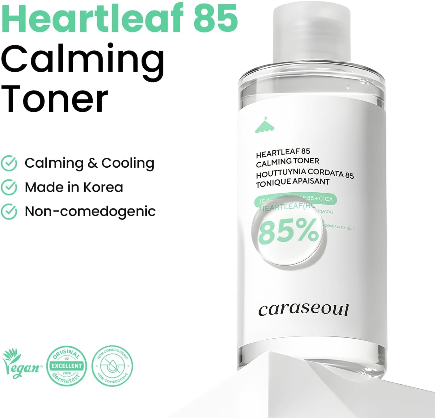 Detalle 2 de caraseoul Heartleaf 85 Calming Toner for Face – 85% Jeju Heartleaf Extract, pH Balanced, for Sensitive Skin