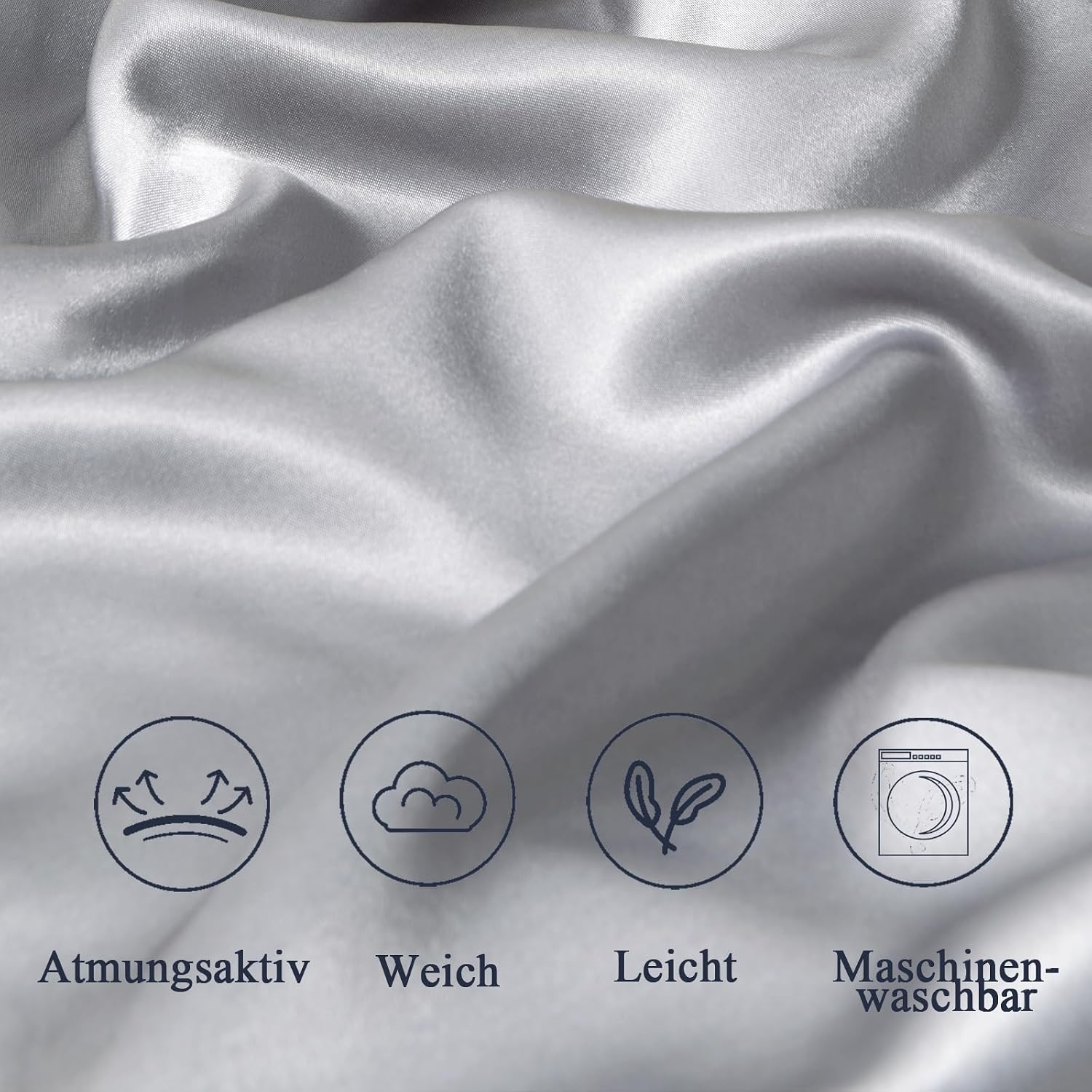 Detalle de Vielit Taie Oreiller Satin 65x65 – Lot de 2, gris, Certifiée OEKO-TEX