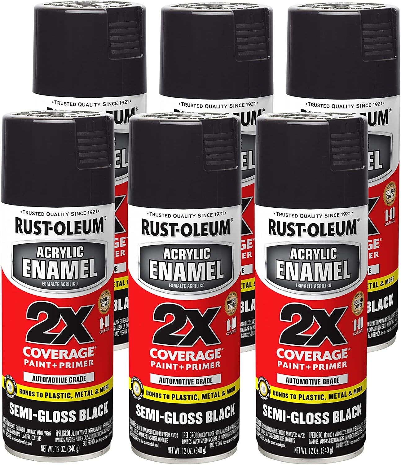 Detalle de Rust-Oleum Acrylic Enamel 2X Spray Paint, Ultra Matte Black, 6-Pack