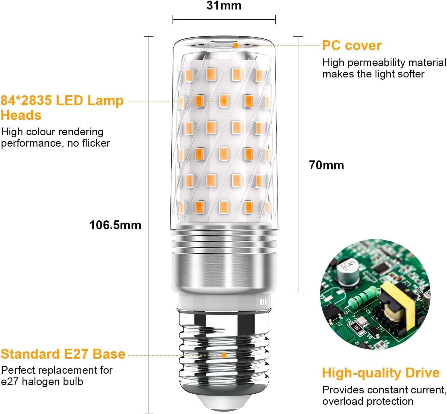 Detalle de Bigzom Ampoule LED E27 Blanc Chaud 2700K 1400LM – Lot de 2 (10W)