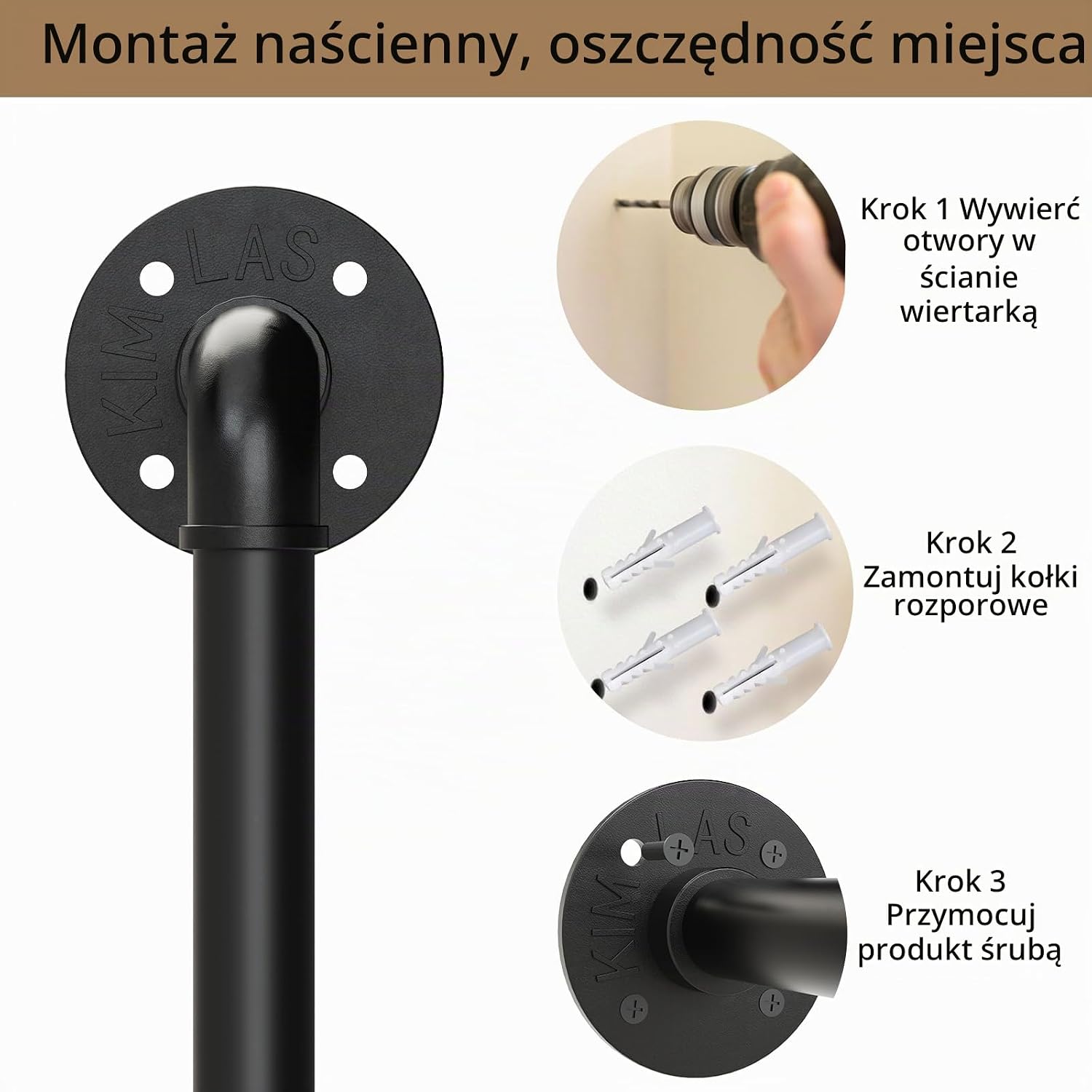 Thumbnail 6 de YheenLf HCR64B-1 – ścienny wieszak na ubrania 64 cm, żelazny, czarny