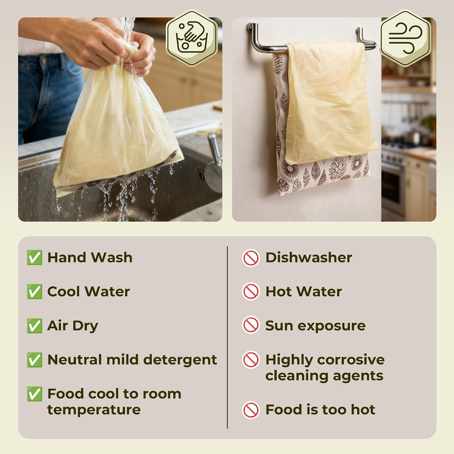 Thumbnail 6 de OHIYO Reusable Beeswax Bread Bags – 2 Pack, 43x33 cm